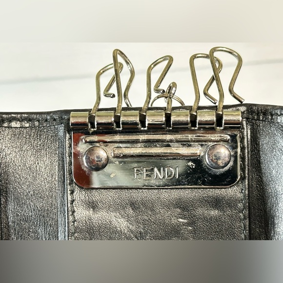FENDI Authentic Zucca Black Canvas Leather 6 Pics Key Cases Made In Italy . - Picture 7 of 16